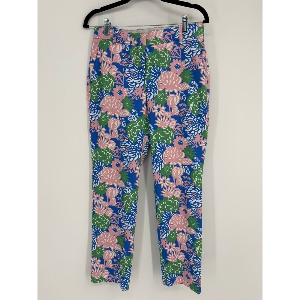 Tory Sport Pants Womens 4 Blue Pink Floral Ankle Trousers Print Tropical